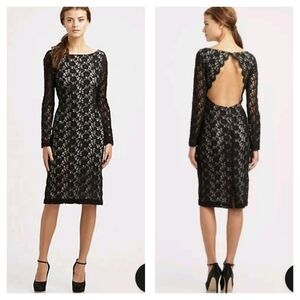 Alice + Olivia Black Lace Dani Dress Midi Cocktail Evening LBD Size 4